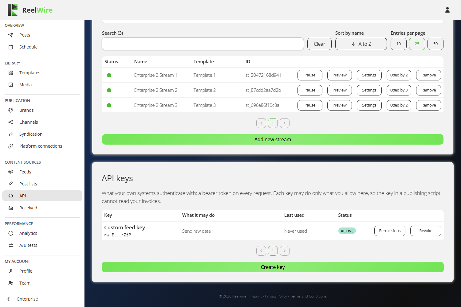 The API keys card